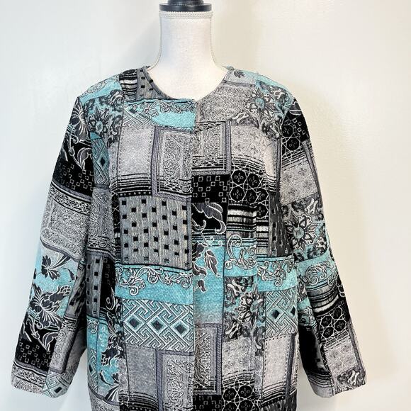 Dressbarn Open Front Blazer Jacket Plus size 18 20 Blue Silver Black Tapestry - Picture 2 of 10